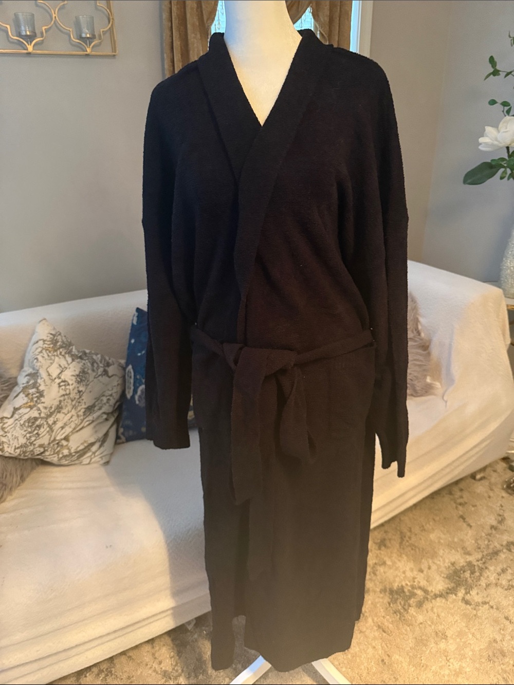 Nordstrom Black Long Plush Robe with Belt